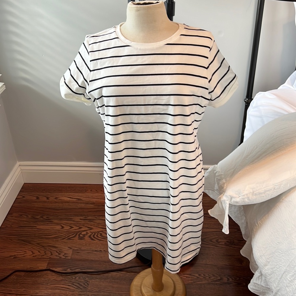 Lulus cotton stripe dress shirt sleeve medium
